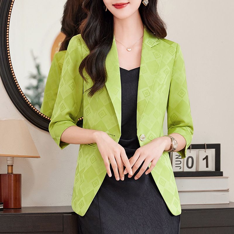 Pink Ladies' Blazer Jacket - Spring/Summer New Arrival Chic Tailored 3/4 Sleeves for Professional Office Wear