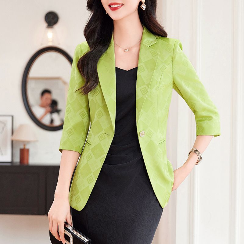Pink Ladies' Blazer Jacket - Spring/Summer New Arrival Chic Tailored 3/4 Sleeves for Professional Office Wear