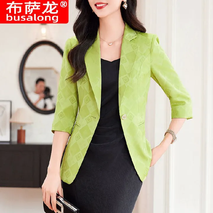 Pink Ladies' Blazer Jacket - Spring/Summer New Arrival Chic Tailored 3/4 Sleeves for Professional Office Wear