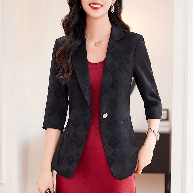 Pink Ladies' Blazer Jacket - Spring/Summer New Arrival Chic Tailored 3/4 Sleeves for Professional Office Wear