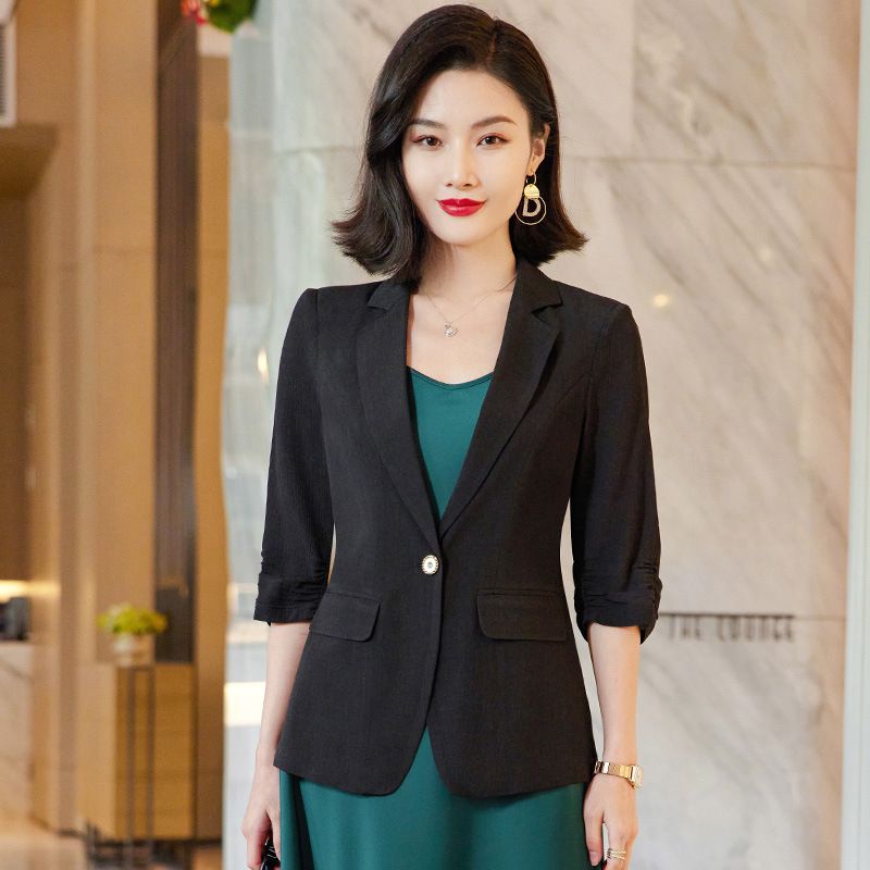 The manufacturer's business is women's fashion jackets, slim fit pants, and suit jackets. They wear formal suits in the office