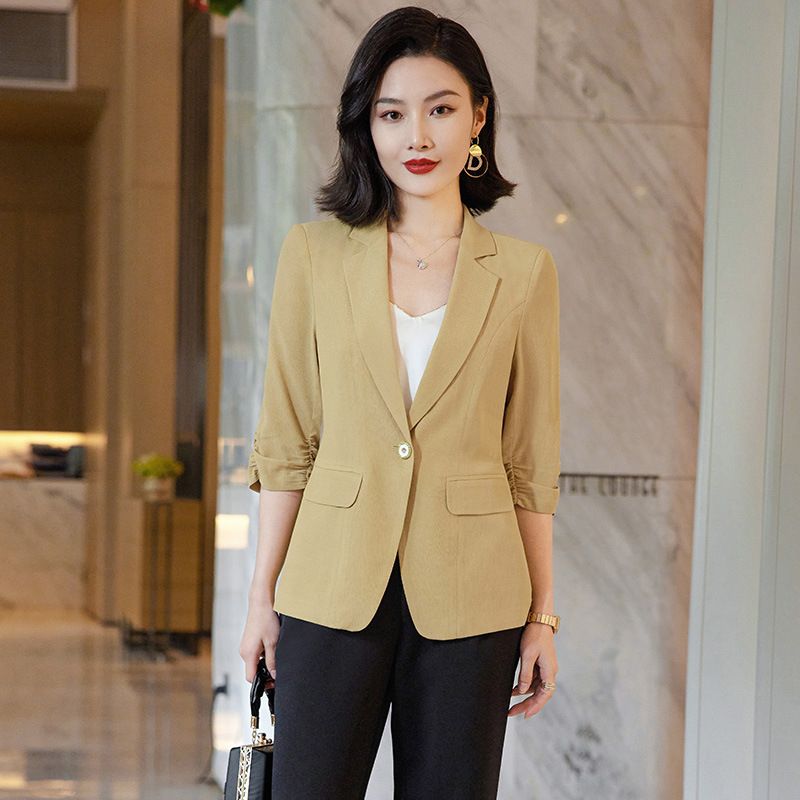 The manufacturer's business is women's fashion jackets, slim fit pants, and suit jackets. They wear formal suits in the office