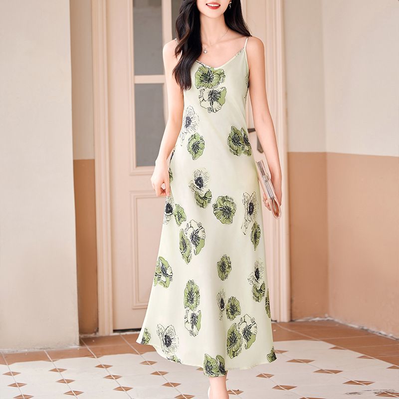 Clothing Vendor for Women Sexy Club Custom Wholesale Manufacturer Summer Abstract Print Silk Tie Dye Slip Midi Beach Dress Women