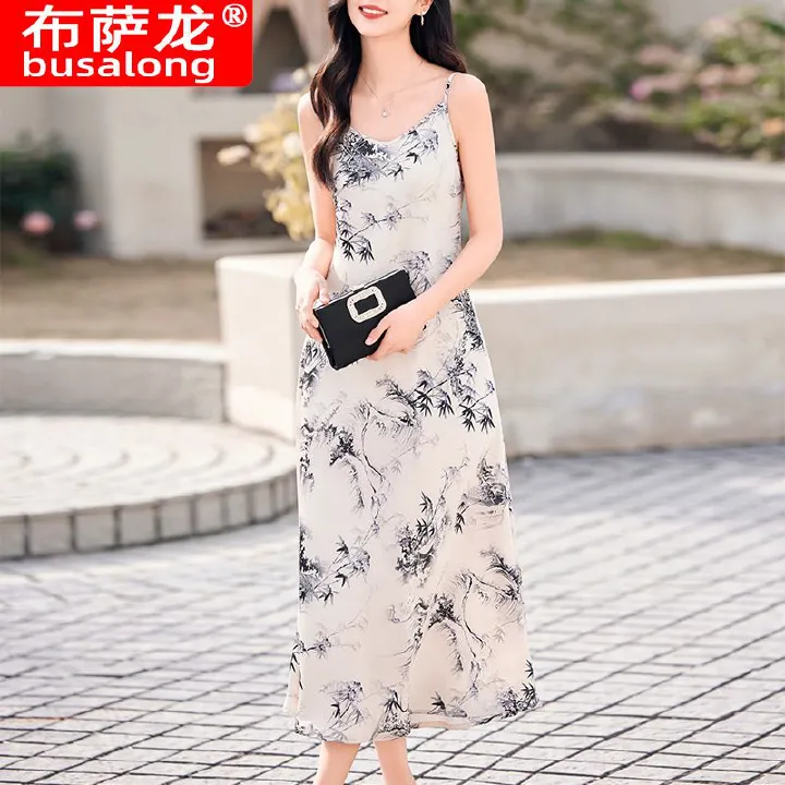 Custom Sexy Designer Brand Dress Summer New Women's Flower Luxury Strap Dress Women Printed Knitted 100% Organic Cotton O-n Seck