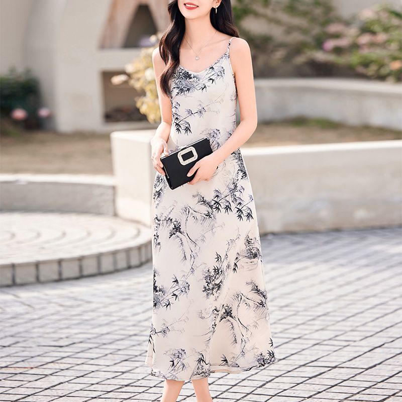 Custom Sexy Designer Brand Dress Summer New Women's Flower Luxury Strap Dress Women Printed Knitted 100% Organic Cotton O-n Seck