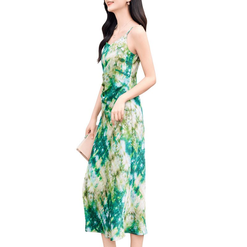 summer sexy women's new midi dress slim sleeveless tube top dress fashion high waist tie-dye suspender dress