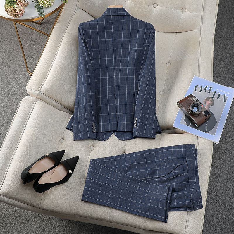Women's business checkered suit set, British style, elegant and fashionable, high-end professional suit, work pants