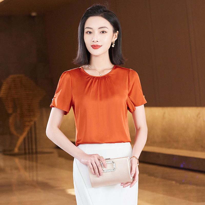 women white black 95% silk t shirt women short sleeve cozy breathable silk t shirt