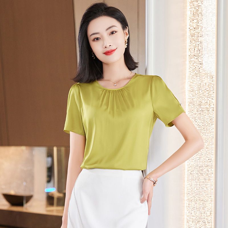 women white black 95% silk t shirt women short sleeve cozy breathable silk t shirt