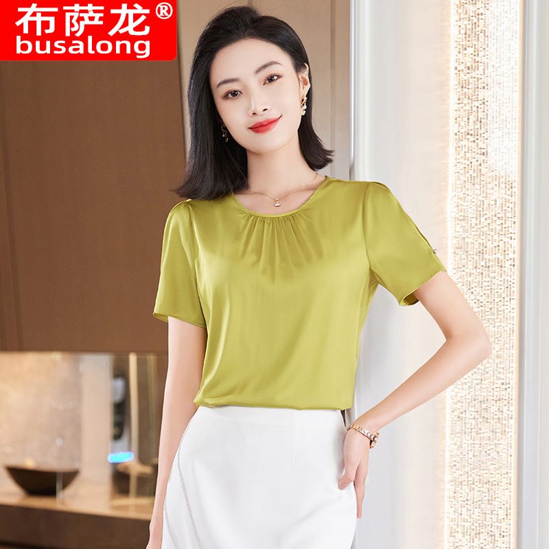 women white black 95% silk t shirt women short sleeve cozy breathable silk t shirt