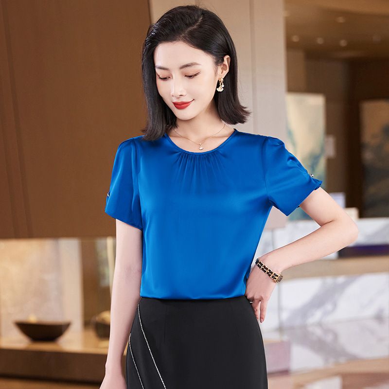 women white black 95% silk t shirt women short sleeve cozy breathable silk t shirt