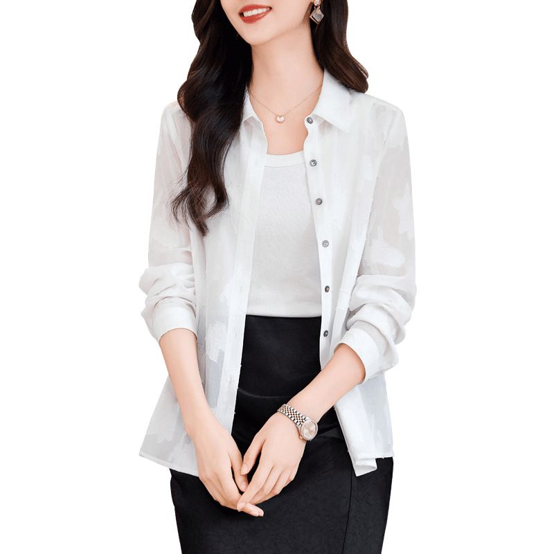 Women's new fashion velvet stitching translucent shirt retro lapel single-breasted long-sleeved female tops