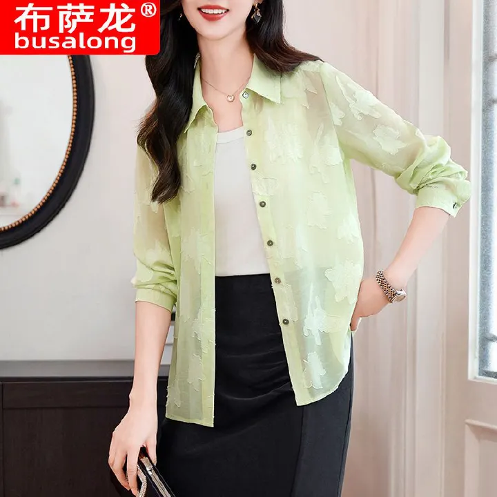 Women's new fashion velvet stitching translucent shirt retro lapel single-breasted long-sleeved female tops
