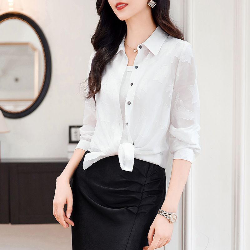 Women's new fashion velvet stitching translucent shirt retro lapel single-breasted long-sleeved female tops