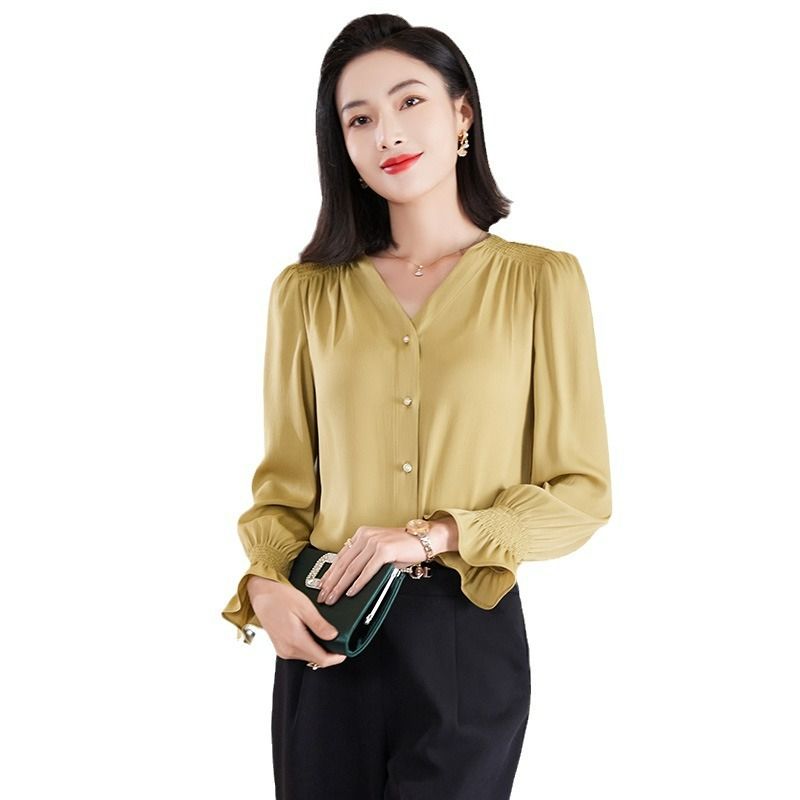 Spring Summer Elegant Blouse Women Korean Chiffon Shirt Women Long Sleeve Ruffled Women's Shirts And Blouses Office Lady Tops