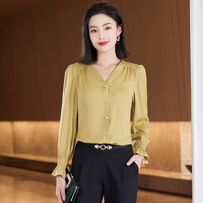 Spring Summer Elegant Blouse Women Korean Chiffon Shirt Women Long Sleeve Ruffled Women's Shirts And Blouses Office Lady Tops