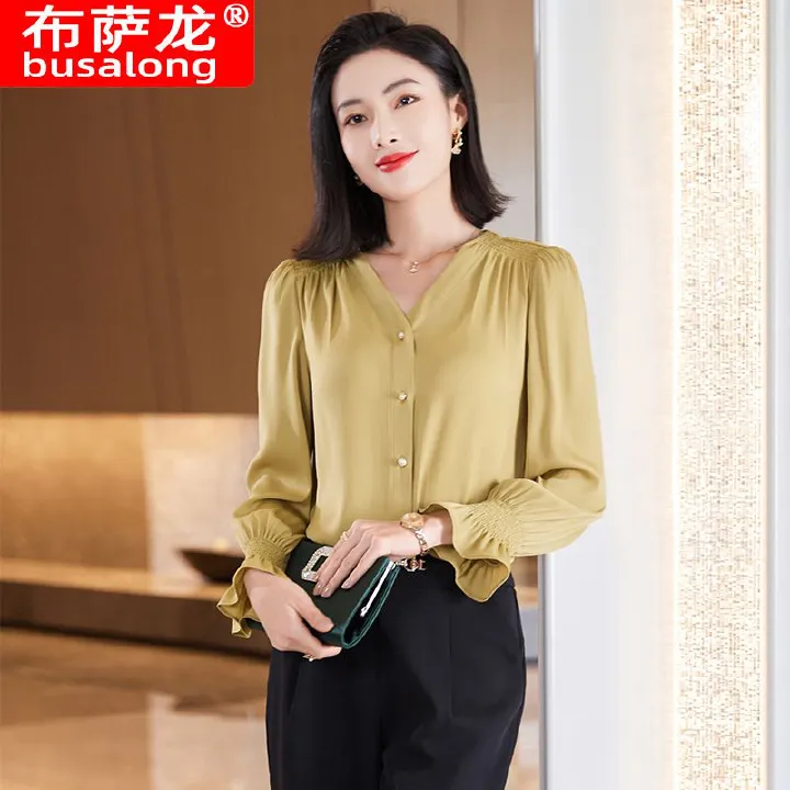 Spring Summer Elegant Blouse Women Korean Chiffon Shirt Women Long Sleeve Ruffled Women's Shirts And Blouses Office Lady Tops
