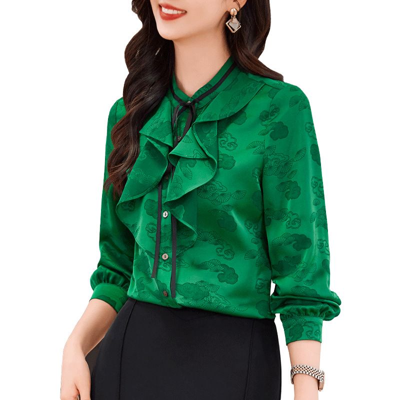 Women's new fashion jacquard round neck long sleeve shirt retro casual new style summer chic women's wear