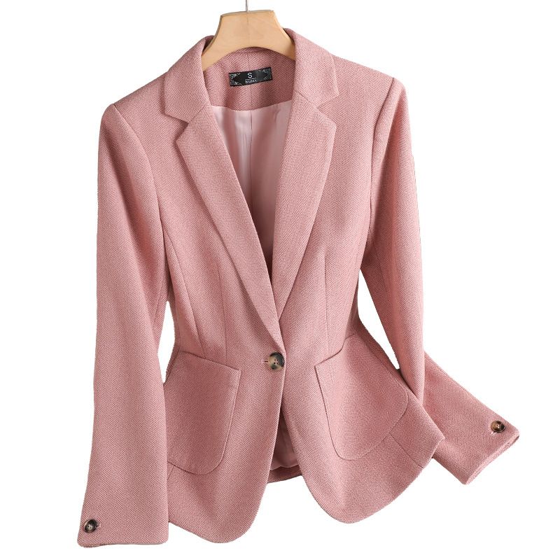 Spring Autumn Women's Pink Plaid Small Suit Jacket Foreign Style Ageing Design Leisure Business Wear Temperament Old