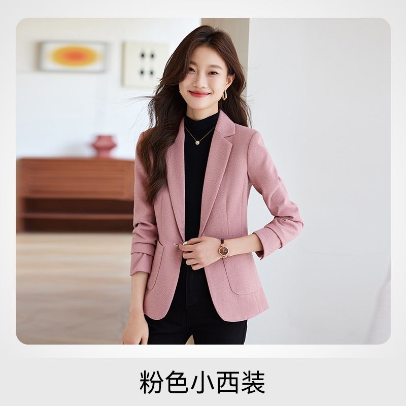 Spring Autumn Women's Pink Plaid Small Suit Jacket Foreign Style Ageing Design Leisure Business Wear Temperament Old