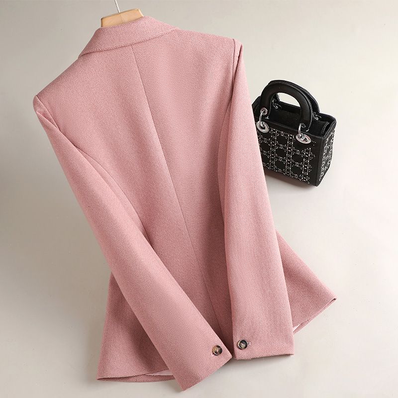 Spring Autumn Women's Pink Plaid Small Suit Jacket Foreign Style Ageing Design Leisure Business Wear Temperament Old