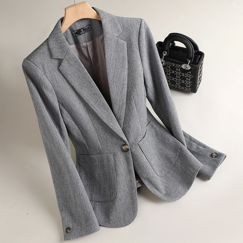 Spring Autumn Women's Pink Plaid Small Suit Jacket Foreign Style Ageing Design Leisure Business Wear Temperament Old
