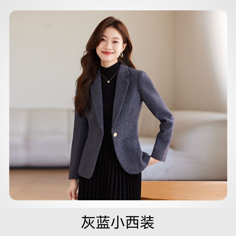 S-4XL Thousand Bird Plaid Woolen Small Suit Coat for Women's Autumn and Winter New Thickened Casual Versatile Slim Fit Suit Top