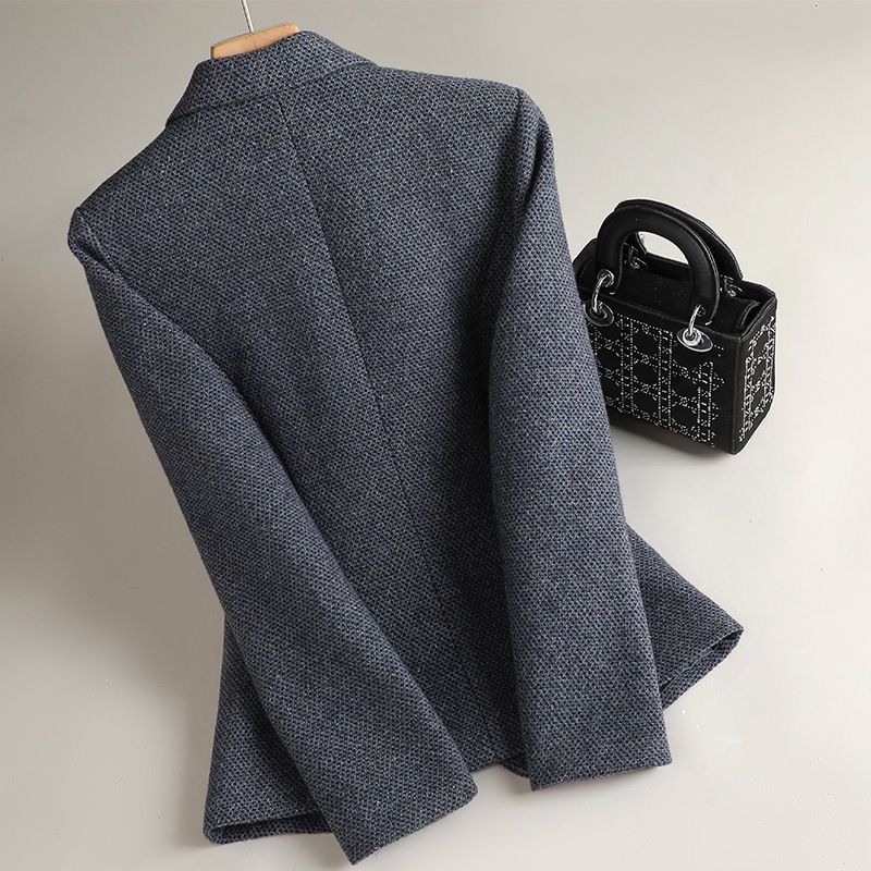 S-4XL Thousand Bird Plaid Woolen Small Suit Coat for Women's Autumn and Winter New Thickened Casual Versatile Slim Fit Suit Top