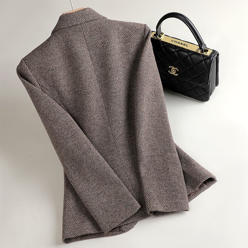 S-4XL Thousand Bird Plaid Woolen Small Suit Coat for Women's Autumn and Winter New Thickened Casual Versatile Slim Fit Suit Top