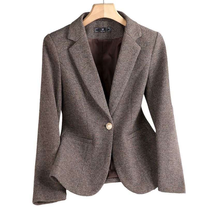 S-4XL Thousand Bird Plaid Woolen Small Suit Coat for Women's Autumn and Winter New Thickened Casual Versatile Slim Fit Suit Top