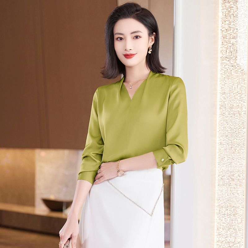 Grey professional shirt female new spring and autumn high-end dress chiffon top OL temperament overalls suit