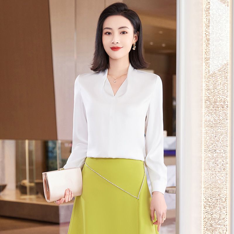 Grey professional shirt female new spring and autumn high-end dress chiffon top OL temperament overalls suit