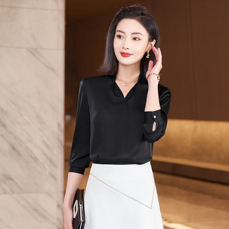 Grey professional shirt female new spring and autumn high-end dress chiffon top OL temperament overalls suit