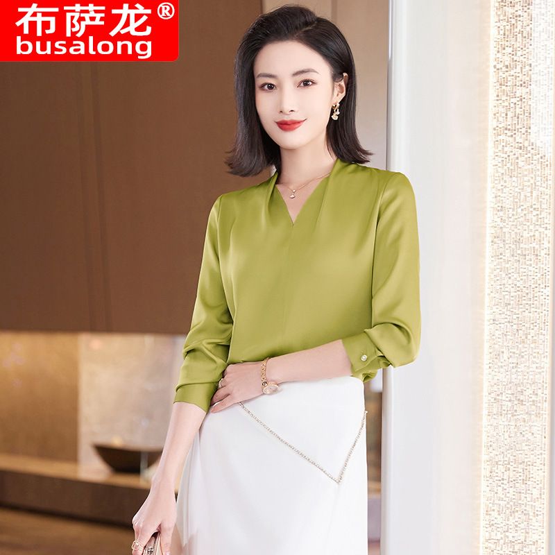 Grey professional shirt female new spring and autumn high-end dress chiffon top OL temperament overalls suit