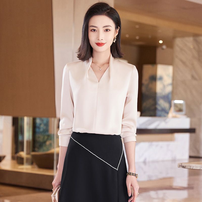 Grey professional shirt female new spring and autumn high-end dress chiffon top OL temperament overalls suit