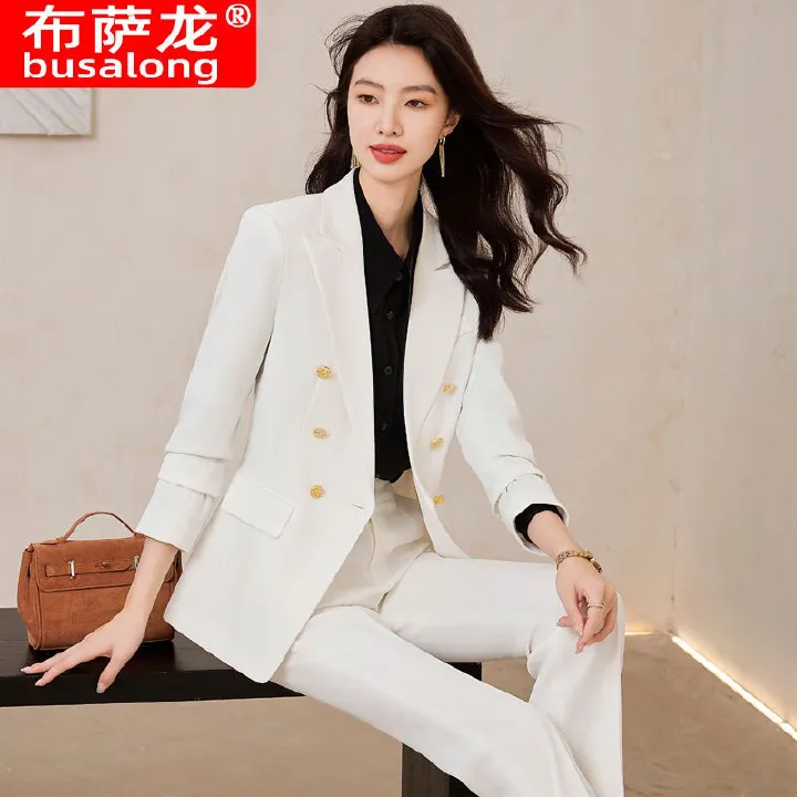 Wholesale Turn Down Collar Long Sleeve Elegant Solid Color Double Breasted Blazer Slim Fit Blazers Ladies Women