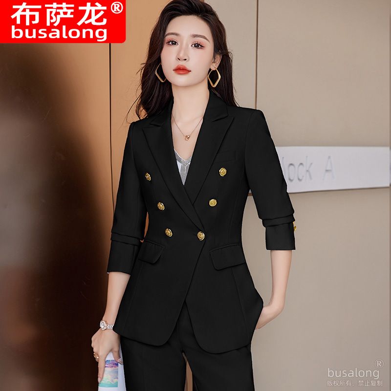 Wholesale Turn Down Collar Long Sleeve Elegant Solid Color Double Breasted Blazer Slim Fit Blazers Ladies Women