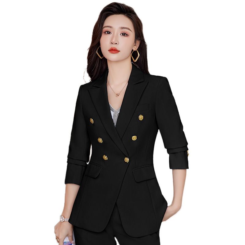 Wholesale Turn Down Collar Long Sleeve Elegant Solid Color Double Breasted Blazer Slim Fit Blazers Ladies Women