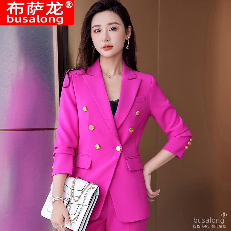 Wholesale Turn Down Collar Long Sleeve Elegant Solid Color Double Breasted Blazer Slim Fit Blazers Ladies Women