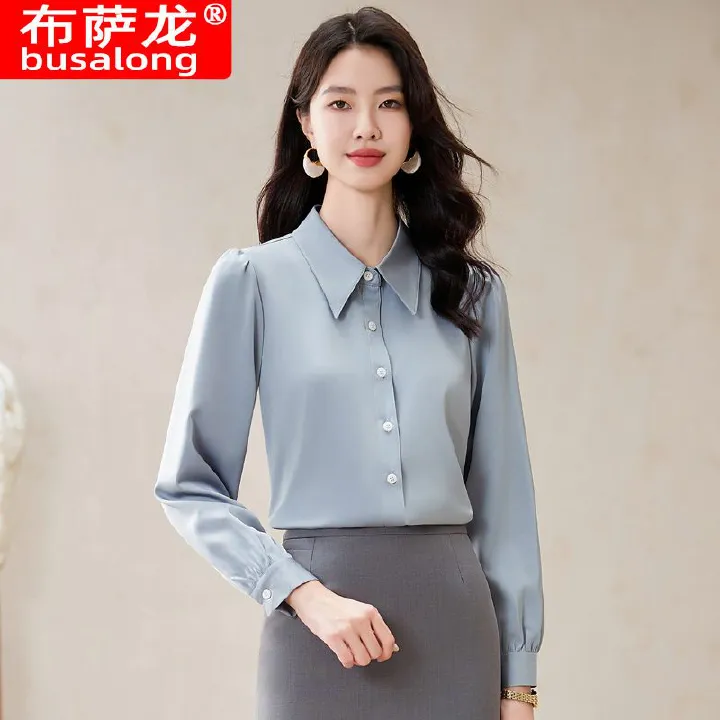 Hot selling long sleeved shirt Solid casual slim fitting temperament Women's shirt Suit bottom top