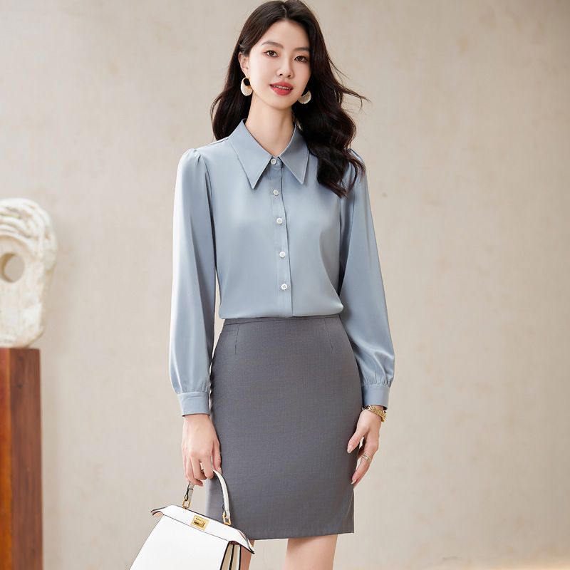 Hot selling long sleeved shirt Solid casual slim fitting temperament Women's shirt Suit bottom top