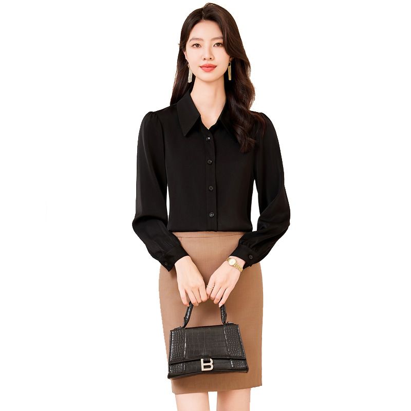 Hot selling long sleeved shirt Solid casual slim fitting temperament Women's shirt Suit bottom top