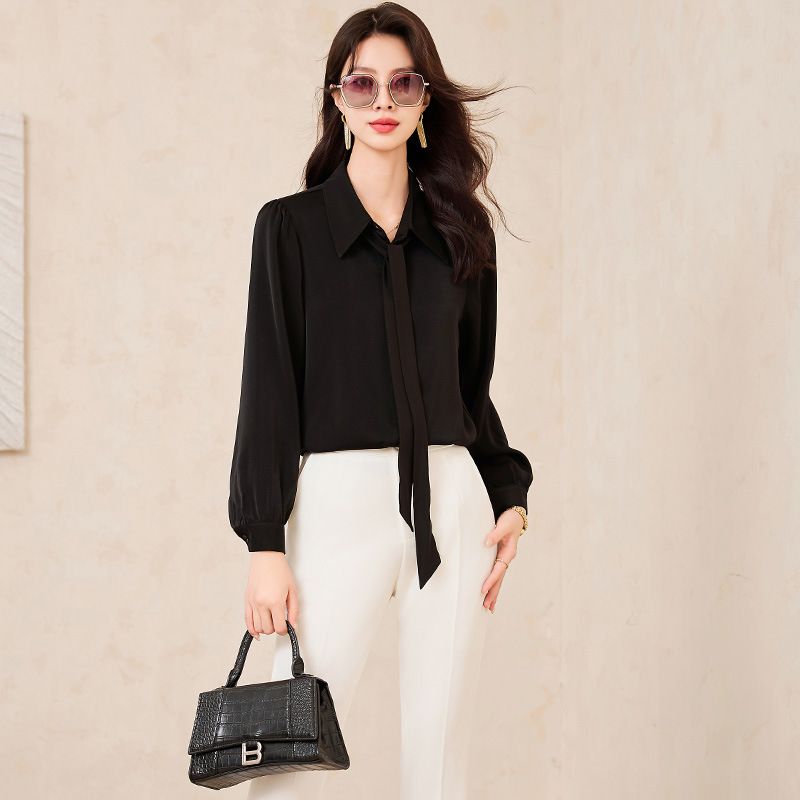 Hot selling long sleeved shirt Solid casual slim fitting temperament Women's shirt Suit bottom top