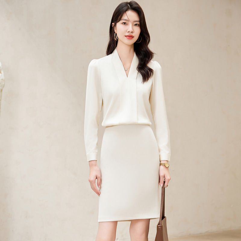 Temperament white long-sleeved shirt blouse trousers fashion all-match suit business wear work clothes