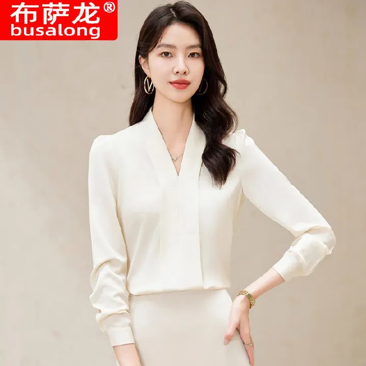Temperament white long-sleeved shirt blouse trousers fashion all-match suit business wear work clothes