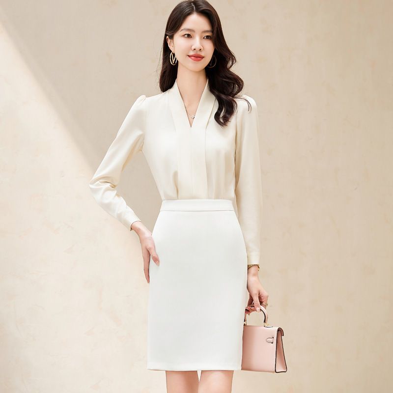 Temperament white long-sleeved shirt blouse trousers fashion all-match suit business wear work clothes