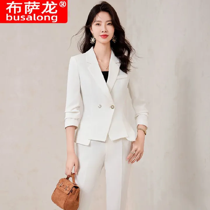 Factory sales jacket slim women's solid color high-quality long sleeve Blazer trousers suit office business suit