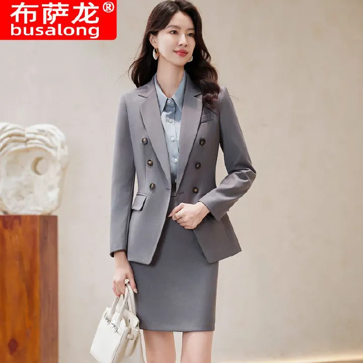 High-quality 3 Piece Set Double-breasted Formal Pant Suit Office Lady Uniform Designs Women Keep Slim Blazer and Pant