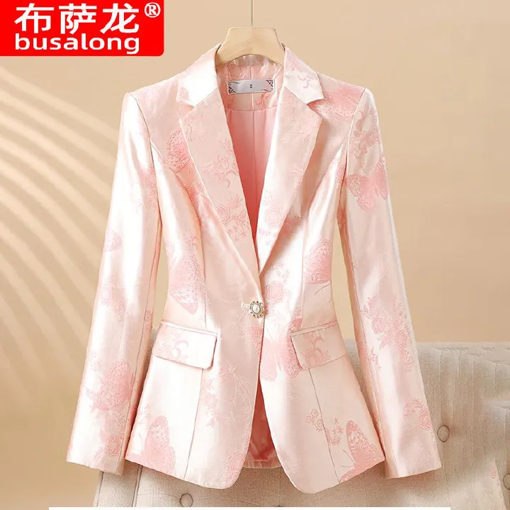 Wholesale Spring Autumn Ladies Blazer Office Fashion Design Metal Buttons Women Suit Jacket