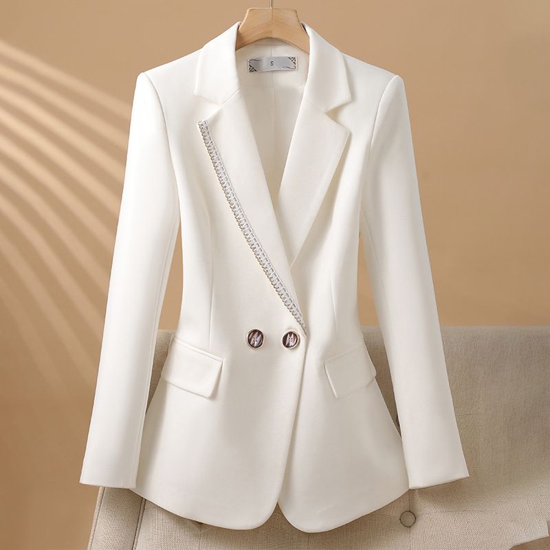Women Lady Suit Coat Matching Chiffon Three Quarter Sleeve Thin Coat Solid Color Jacket Suit Lapel Diamond V-neck Elegant Coat